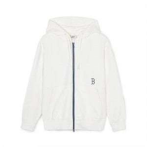 MLB Basic Big Logo Double Knit Hood Zip Up Hoodie White | USA_MLB47261