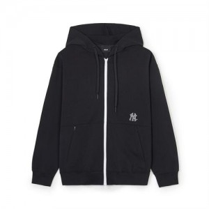 MLB Basic Big Logo Double Knit Hood Zip Up Hoodie Black | USA_MLB17319