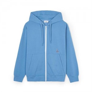 MLB Basic Big Logo Double Knit Hood Zip Up Hoodie Blue | USA_MLB45088