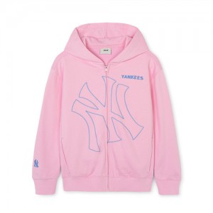 MLB Basic Big Logo Zip Up Hoodie Tops Pink | USA_MLB24383