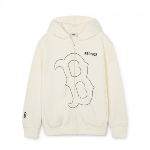 MLB Basic Big Logo Zip Up Hoodie Tops White | USA_MLB42126