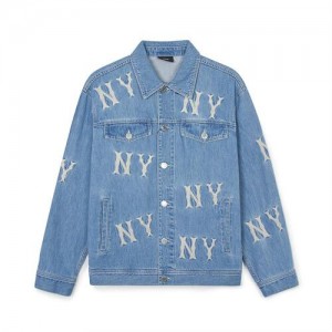 MLB Basic Multi Mega Logo Embroidery Denim Outerwear Blue | USA_MLB63607