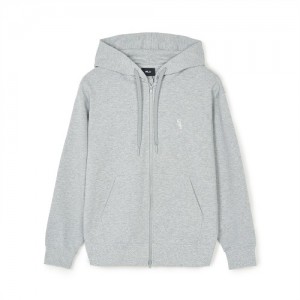 MLB Basic Small Logo Overfit Hood Zip Up Hoodie Grey | USA_MLB33432