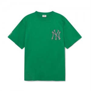 MLB Checkerboard Cliping Logo Overfit T Shirts Green | USA_MLB46801