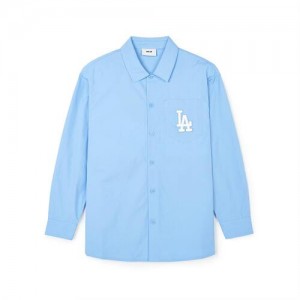 MLB Classic Monogram Big Lux Long Sleeve Shirts Blue | USA_MLB89366