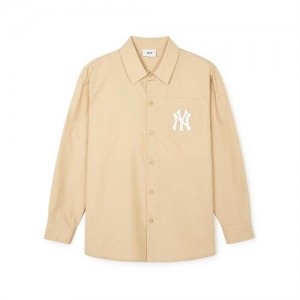 MLB Classic Monogram Big Lux Long Sleeve Shirts Beige | USA_MLB80008