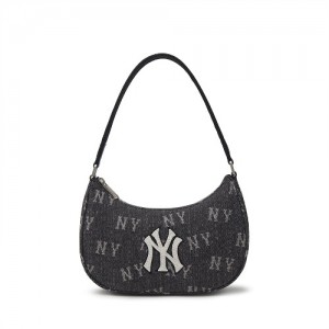 MLB Classic Monogram Denim Hobo Bags Black | USA_MLB17942