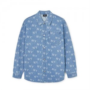 MLB Classic Monogram Jacquard Denim Shirts Blue | USA_MLB36236