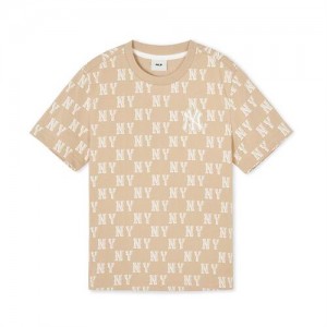 MLB Classic Monogram T Shirt Tops Beige | USA_MLB95869