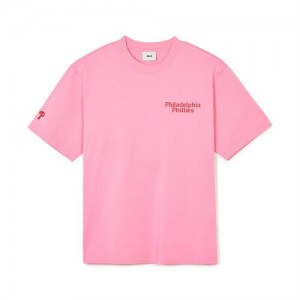 MLB Cursive Letter T Shirts Pink | USA_MLB44833