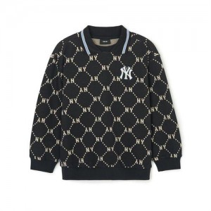 MLB Dia Monogram Collar Sweatshirt Tops Black | USA_MLB43571