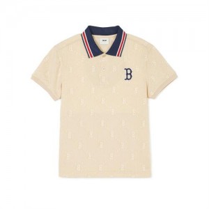 MLB Dia Monogram Jacquard Pique T Shirt Tops Beige | USA_MLB14211