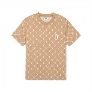 MLB Dia Monogram Jacquard T Shirts Beige | USA_MLB87304