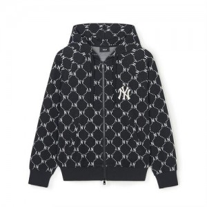 MLB Dia Monogram Jaquard Hood Zip Up Hoodie Black | USA_MLB16245