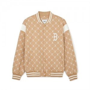 MLB Dia Monogram Jersey Jqd Shoulder Block Varsity Outerwear Beige | USA_MLB86475