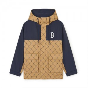 MLB Dia Monogram Jqd Blocking Windbreaker Outerwear Beige / Black | USA_MLB77123