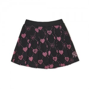 MLB Heart Allover Skirt Bottoms Black / Pink | USA_MLB53025