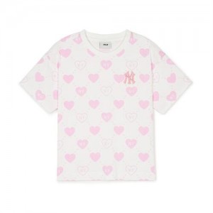 MLB Heart Allover T Shirt Tops Pink | USA_MLB46522