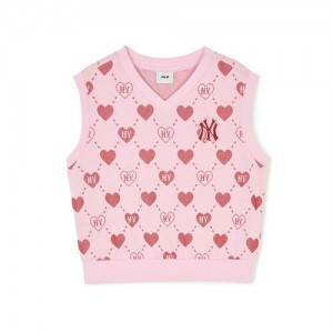 MLB Heart Allover Vest Tops Pink | USA_MLB25448