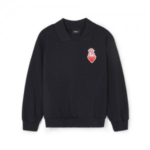 MLB Heart Collar Sweatshirt Tops Black | USA_MLB89959