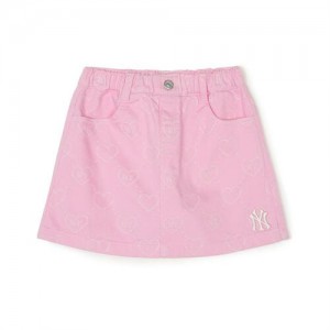 MLB Heart Denim Skirt Bottoms Pink | USA_MLB69873