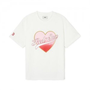 MLB Heart Graphic T Shirt Tops White | USA_MLB86570