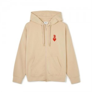 MLB Heart Overfit Hood Zip Up Hoodie Beige | USA_MLB44515