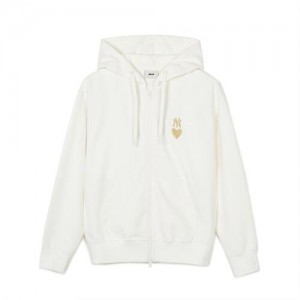 MLB Heart Overfit Hood Zip Up Hoodie White | USA_MLB87113