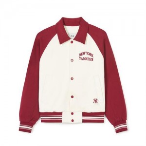 MLB Jersey Collar Raglan Varsity Outerwear White / Red | USA_MLB40309