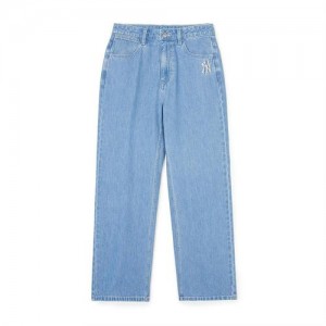 MLB Men`s Basic Medium Logo Wide Denim Pants Bottoms Blue | USA_MLB44139