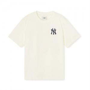 MLB Monogram Camping Big Logo T Shirt Tops Beige | USA_MLB23638