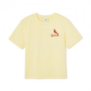 MLB Outdoor Camping Graphic T Shirt Tops Yellow | USA_MLB82809