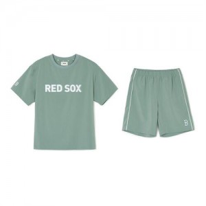 MLB Outdoor Woven Stretch T Shirt Set Up Tops Green | USA_MLB36885