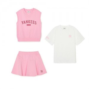 MLB Varsity 3pcs Vest Set Up For Girls Tops Pink | USA_MLB71304