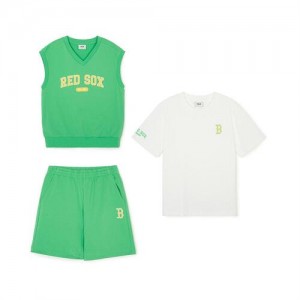 MLB Varsity 3pcs Vest Set Up Tops Green | USA_MLB72555