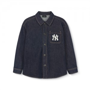 MLB Varsity Denim Shirt Tops Black | USA_MLB87482