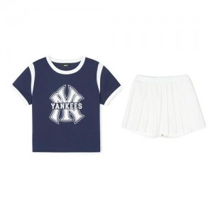 MLB Varsity Girl's T Shirt Set Up Bottoms Navy | USA_MLB33195