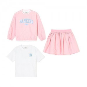 MLB Varsity Girl's Woven 3pcs Sweatshirt Set Up Tops Pink | USA_MLB31734