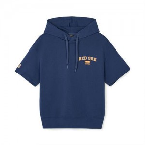 MLB Varsity Half Sleeve Hoodie T Shirts Blue | USA_MLB37655