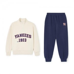 MLB Varsity Half Zip Up Mtm Set Up Tops White / Navy | USA_MLB47739