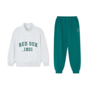 MLB Varsity Half Zip Up Mtm Set Up Tops White / Green | USA_MLB49396