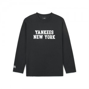 MLB Varsity Loose Fit Long Sleeve T Shirts Black | USA_MLB49210