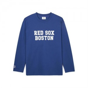 MLB Varsity Loose Fit Long Sleeve T Shirts Blue | USA_MLB27063