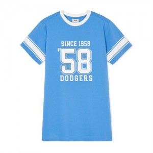 MLB Varsity Number Graphic Dress Tops Blue | USA_MLB41858