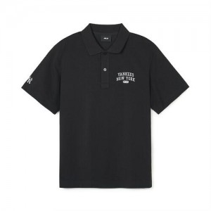 MLB Varsity Over Fit Polo T Shirts Black | USA_MLB25659