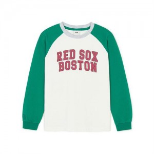 MLB Varsity Raglan T Shirt Tops Green | USA_MLB65124