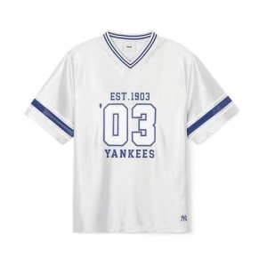 MLB Varsity Soccer Jersey V Neck Over Fit T Shirts White | USA_MLB63792