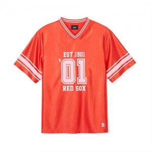 MLB Varsity Soccer Jersey V Neck Over Fit T Shirts Orange | USA_MLB77298