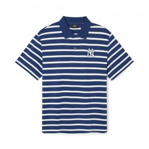 MLB Varsity Stripe Over Fit Polo T Shirts Blue | USA_MLB75187