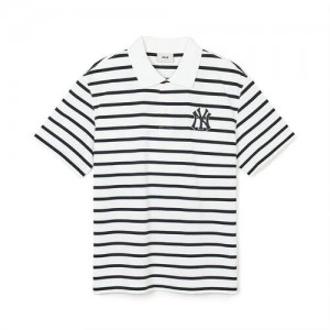 MLB Varsity Stripe Over Fit Polo T Shirts White / Black | USA_MLB37925